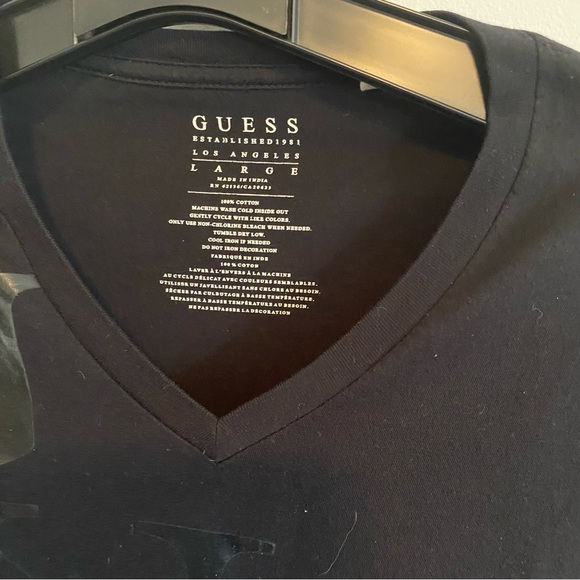 Guess black V neck cotton shirt pit to pit 19” black embossed guess letters - Picture 2 of 4
